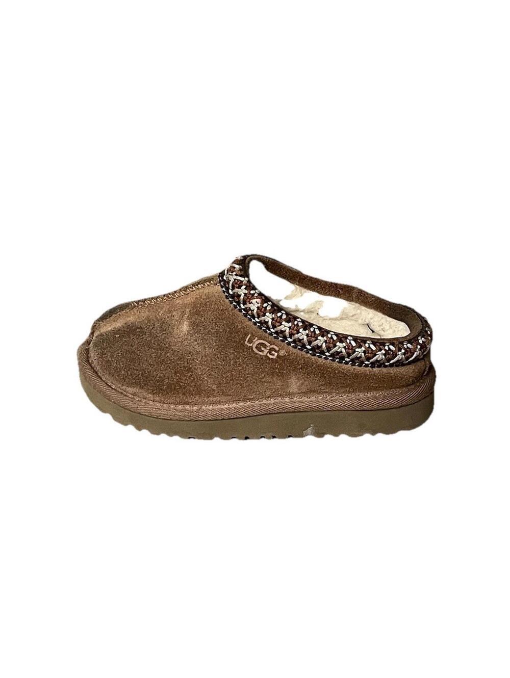 UGG Kids Tasman Slippers Size 9 Chestnut Suede Shearling Lined Unisex Slip On